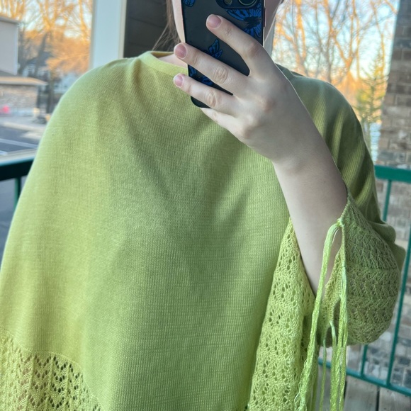 🆕 🇮🇹 Silk Cashmere Cotton 🍋‍🟩 Portolano Luxury Knitted with Tassels Poncho - Picture 5 of 10